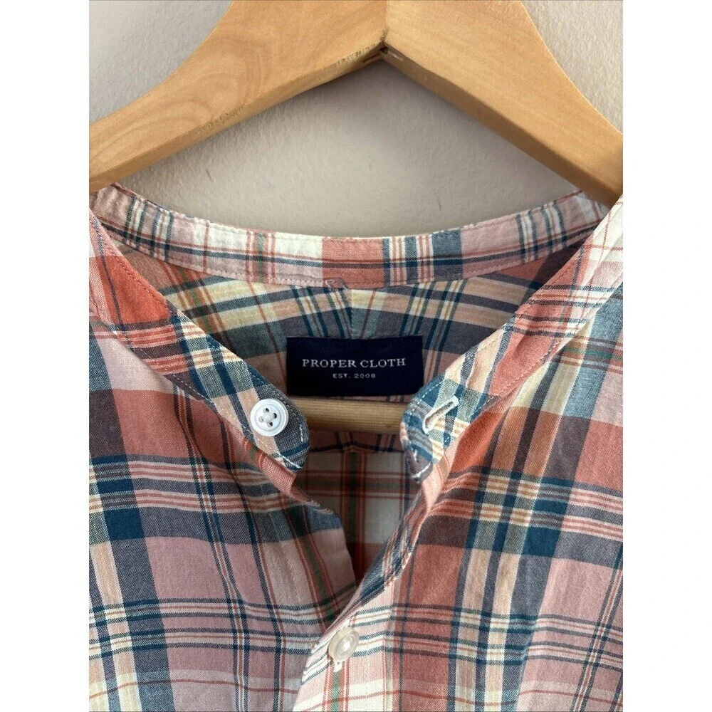 Proper Cloth Mens Shirt XXL Orange Blue Plaid Button Down Long Sleeve Casual